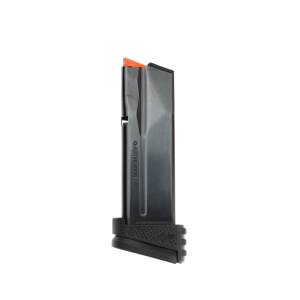 17 round P365 magazine facing upright with grip sleeve in black