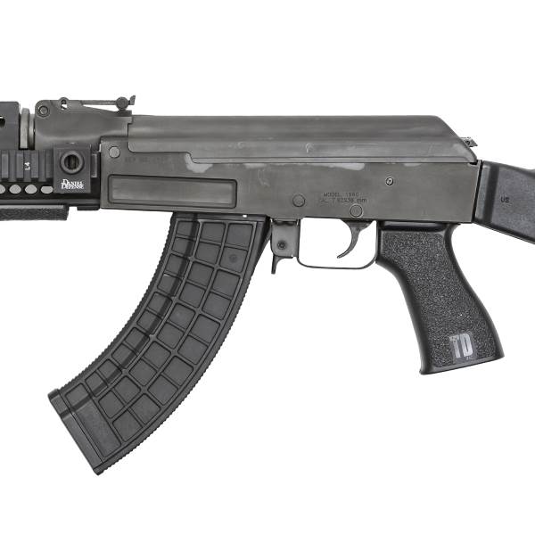 Tango Down AK grip shown on rifle in all black with MAG47