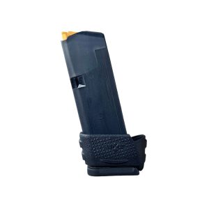 Extended 15 round mag for Glock 26 upright facing left in black
