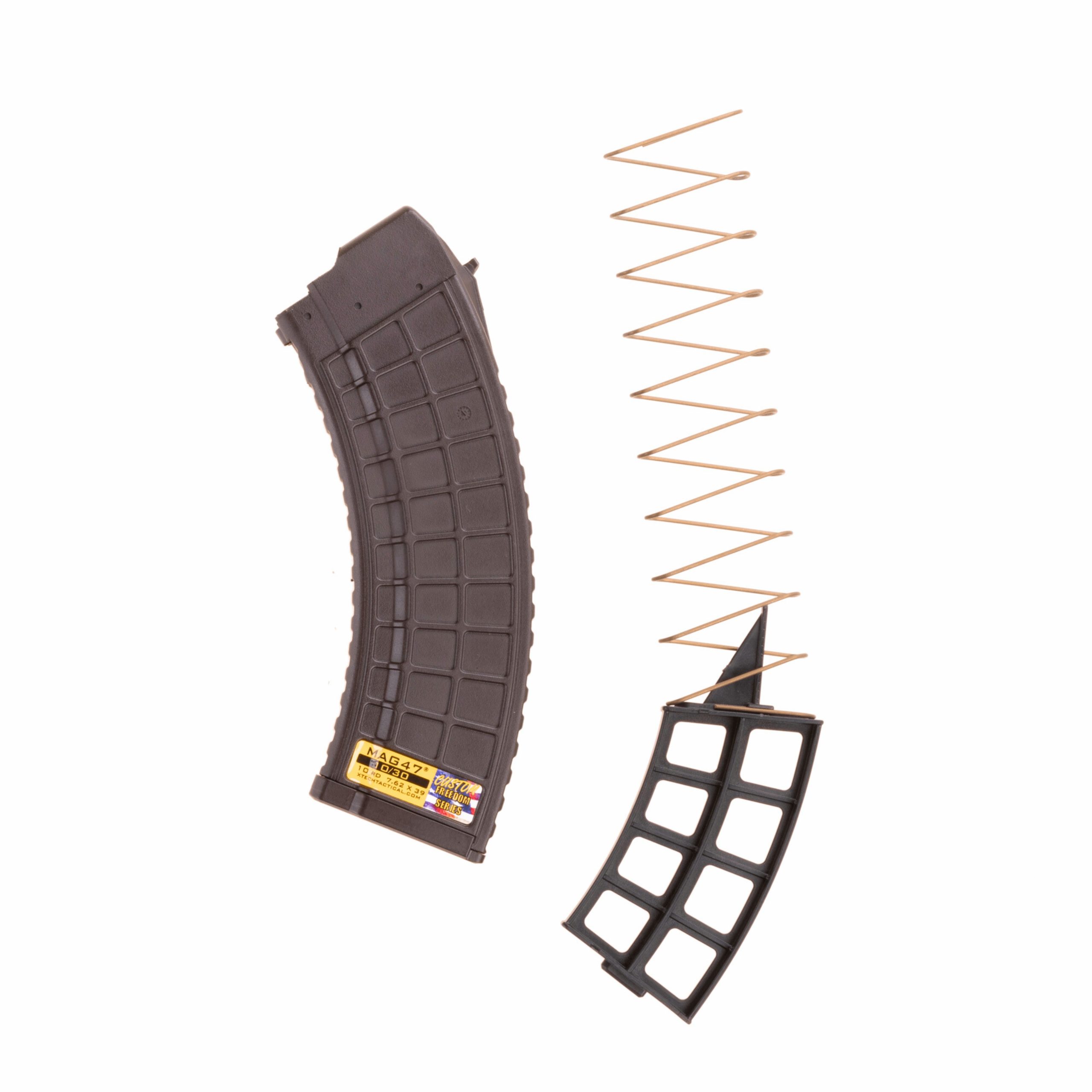 Plum Ak Magazine 10 rounds shown upright facing left with blocker next to it