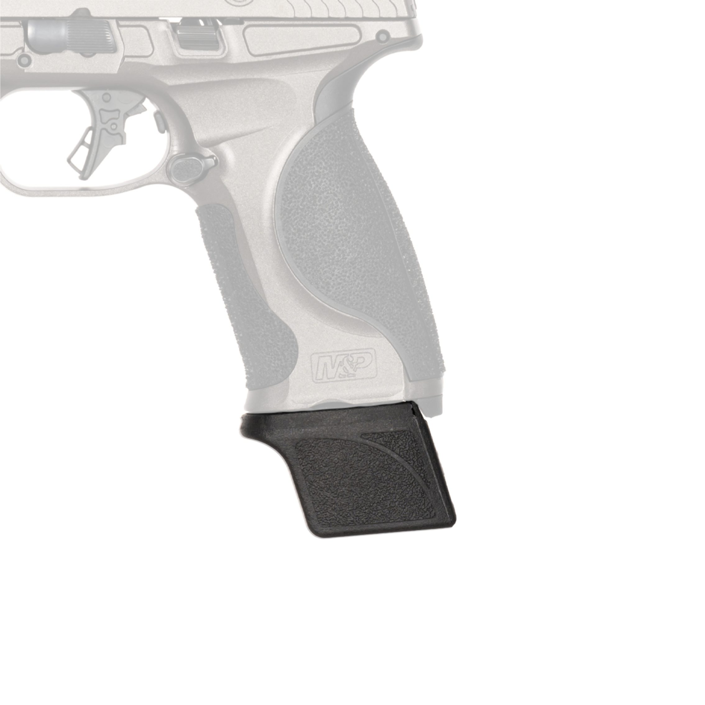 M&P extension for magazine shown on pistol with handgun transparent