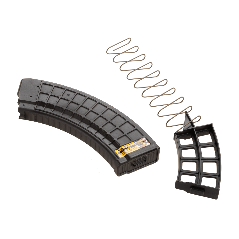 10round ak mag plum shown with blocker next to it